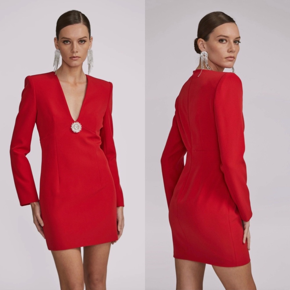 NWOT Generation Love Lorenzo Red Mini Long Sleeve Dress with Embellished Jewel